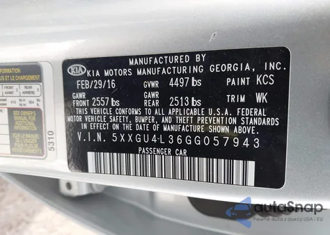 2016 Kia Optima Ex from USA, damaged, VIN 5XXGU4L36GG057943